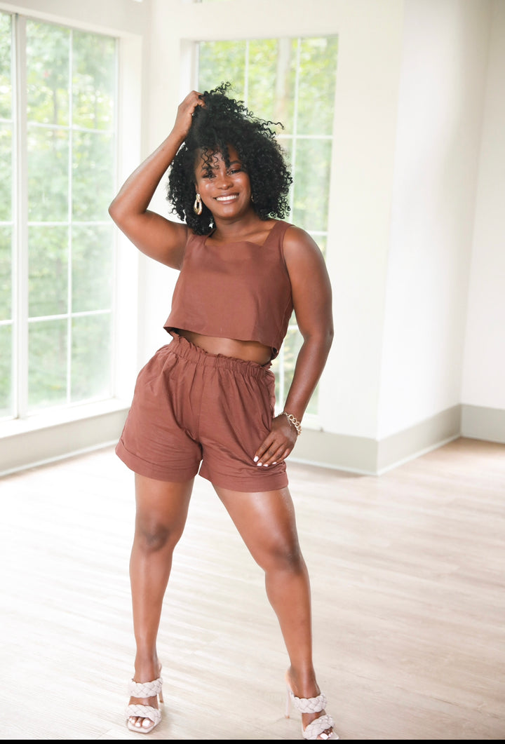 Choco Brown Linen Short Set - Modern Ruth 