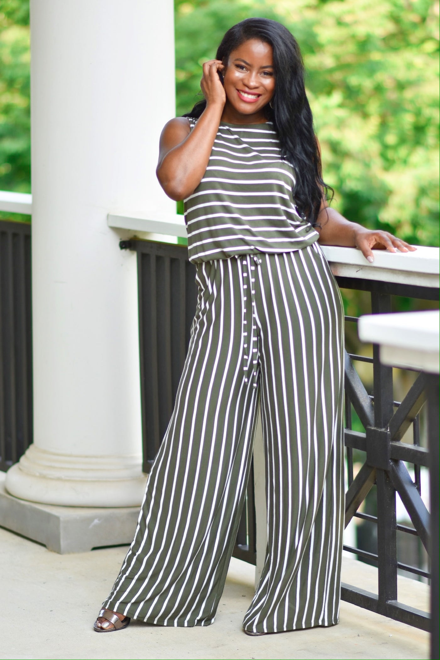 Olive Stripe Jumpsuit - Modern Ruth 